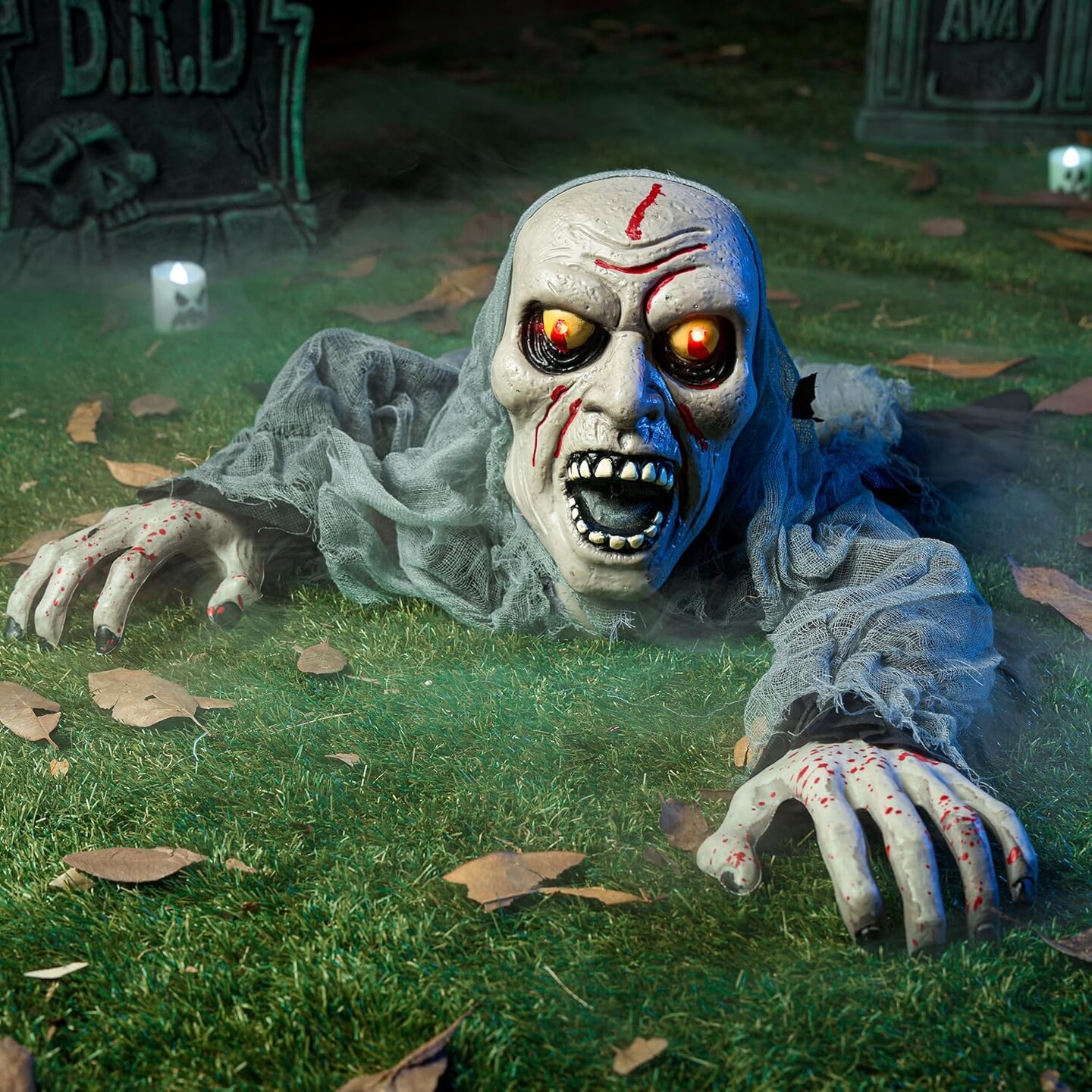 Halloween Decorations Outdoor Light-Up Zombie Groundbreaker with blpodstain and Creepy Sound for Halloween Outdoor, Lawn, Yard, Patio Decoration, Halloween Haunted House Decorations