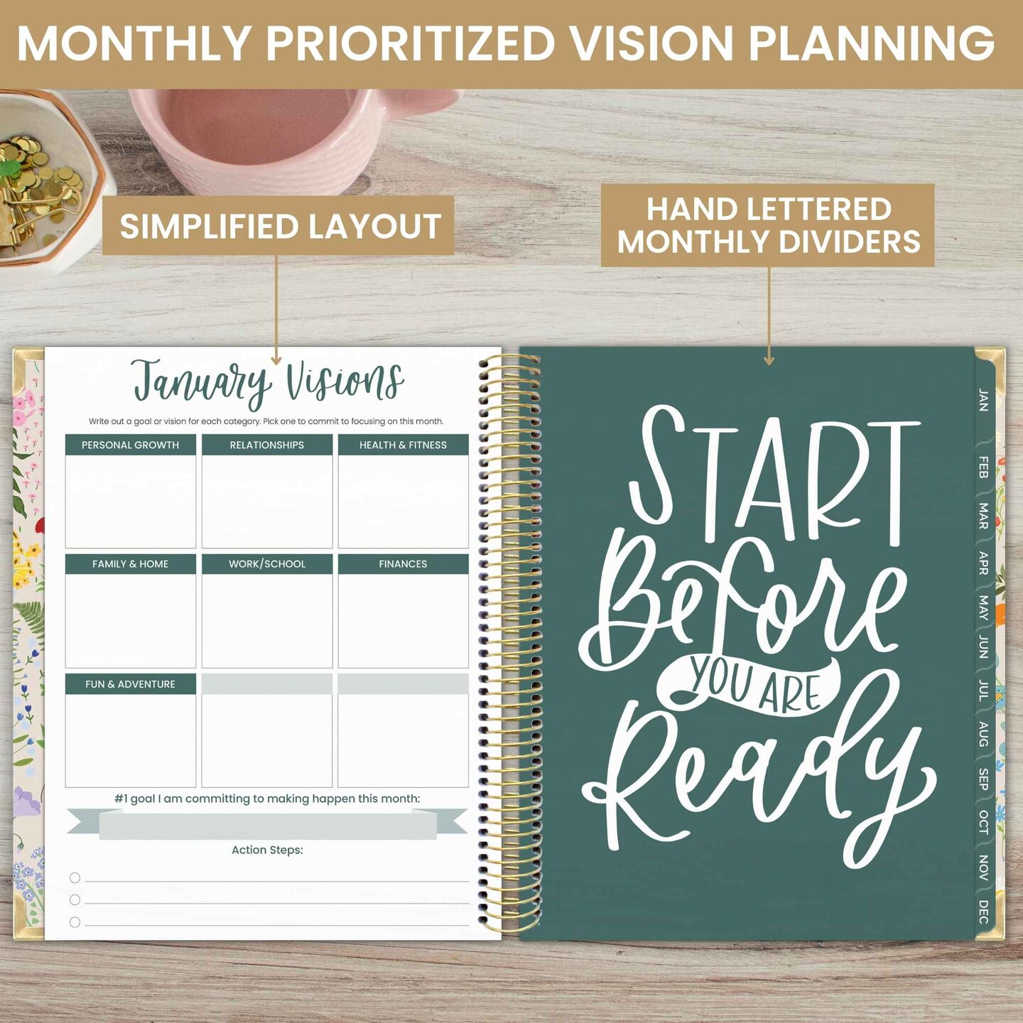 bloom daily planners 2025 Vision Planner, 7.5&#x22; x 9&#x22;, Garden Party, Beige