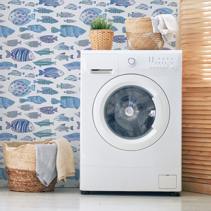 Tempaper Marine Fish Peel and Stick Wallpaper Aqua/White