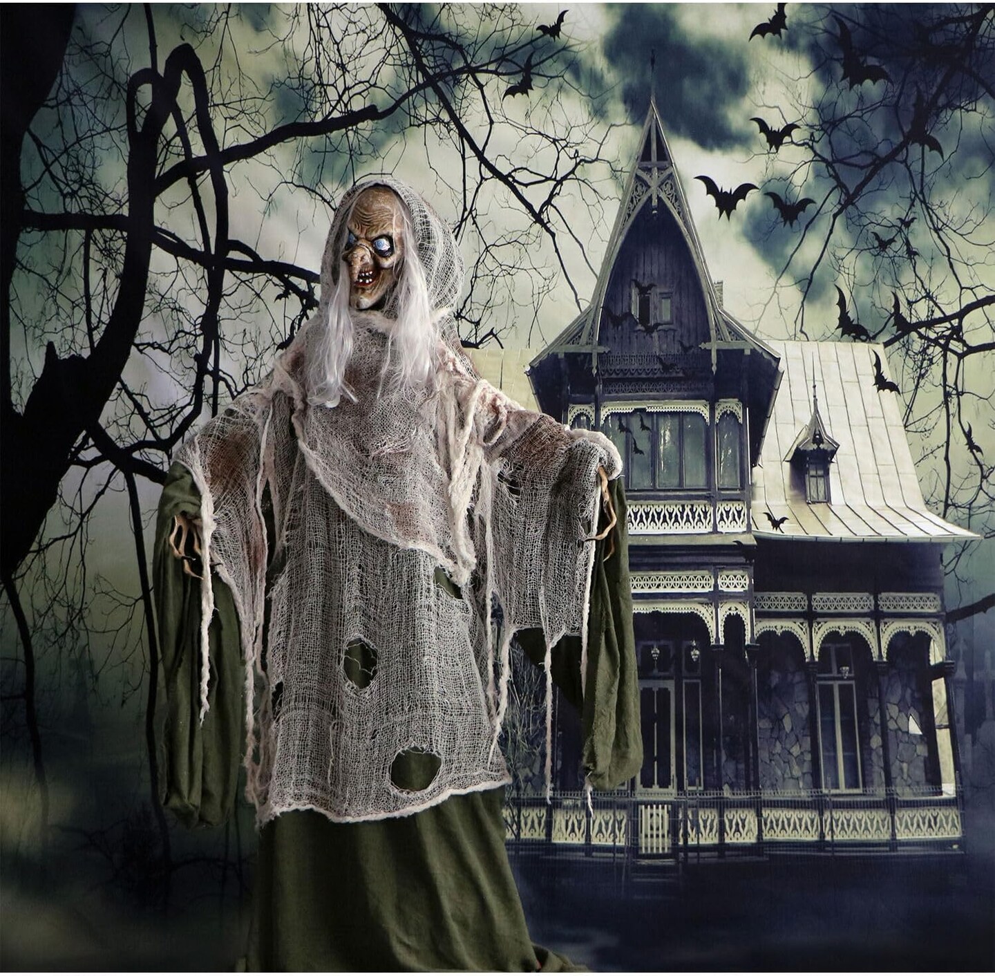 Halloween Animatronic with Touch Activated Lights and Sound, Battery Operated Indoor or Covered Outdoor Halloween Decorations, Creepy Halloween Props