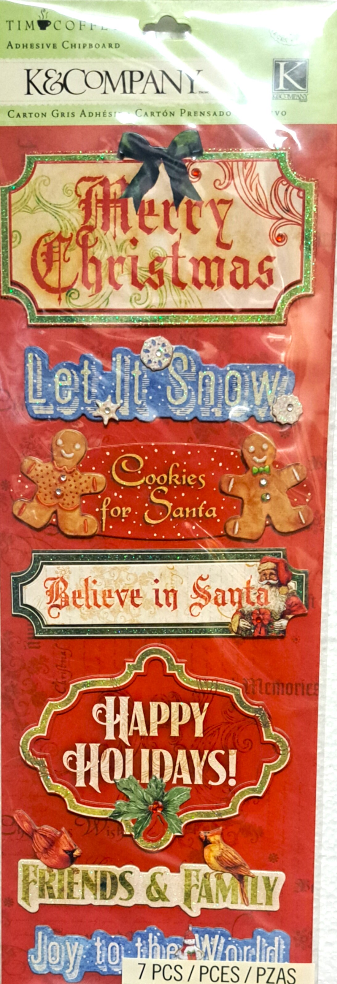 K & Company Tim Coffey Christmas Word Adhesive Chipboard Stickers
