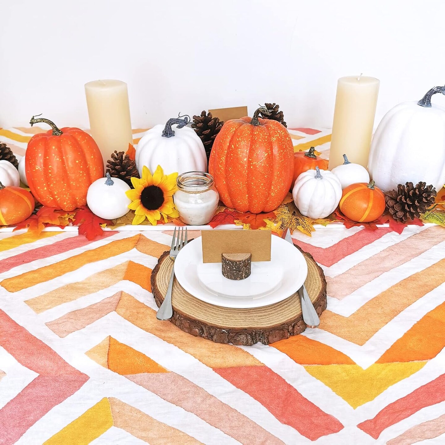 14 Pcs Assorted Artificial Orange and White Pumpkins Harvest Decorative Pumpkins