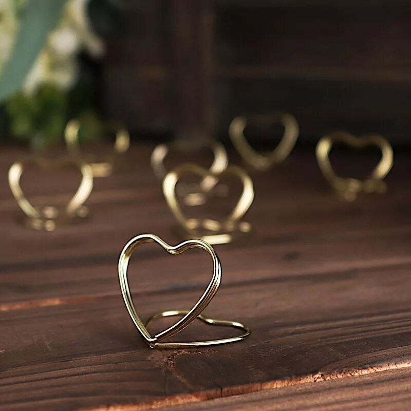 Gold 10 Sign Holders 1&#x22; Heart Metal Place Card Table Number Stands Party Events