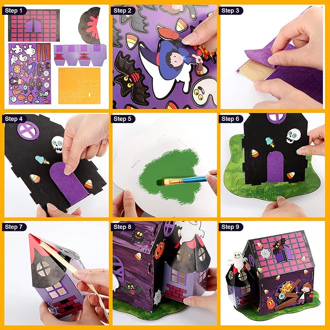 House Kit Sets of 2 Halloween Craft House Make a Haunted House Craft for Boy Girl Halloween Party Game Craft Supplies