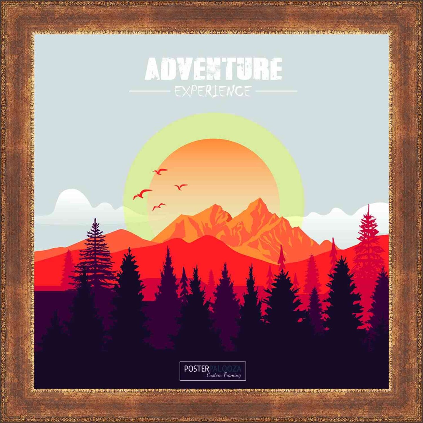 Square Flat Gold Picture Frame - UV Acrylic, Foam Board Backing, Hanging Hardware