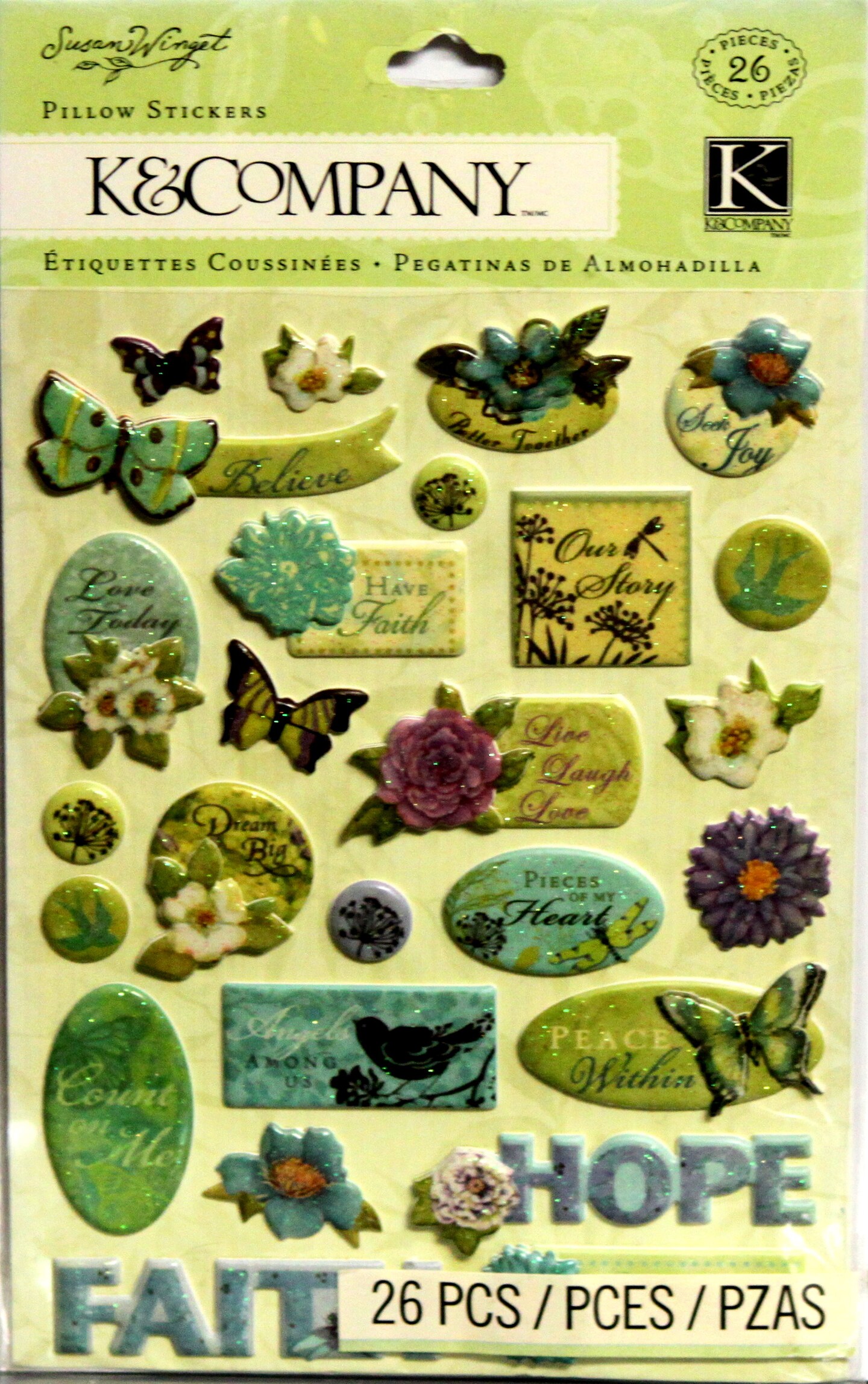 K &#x26; Company Susan Winget Botanical Words Dimensional Pillow Stickers