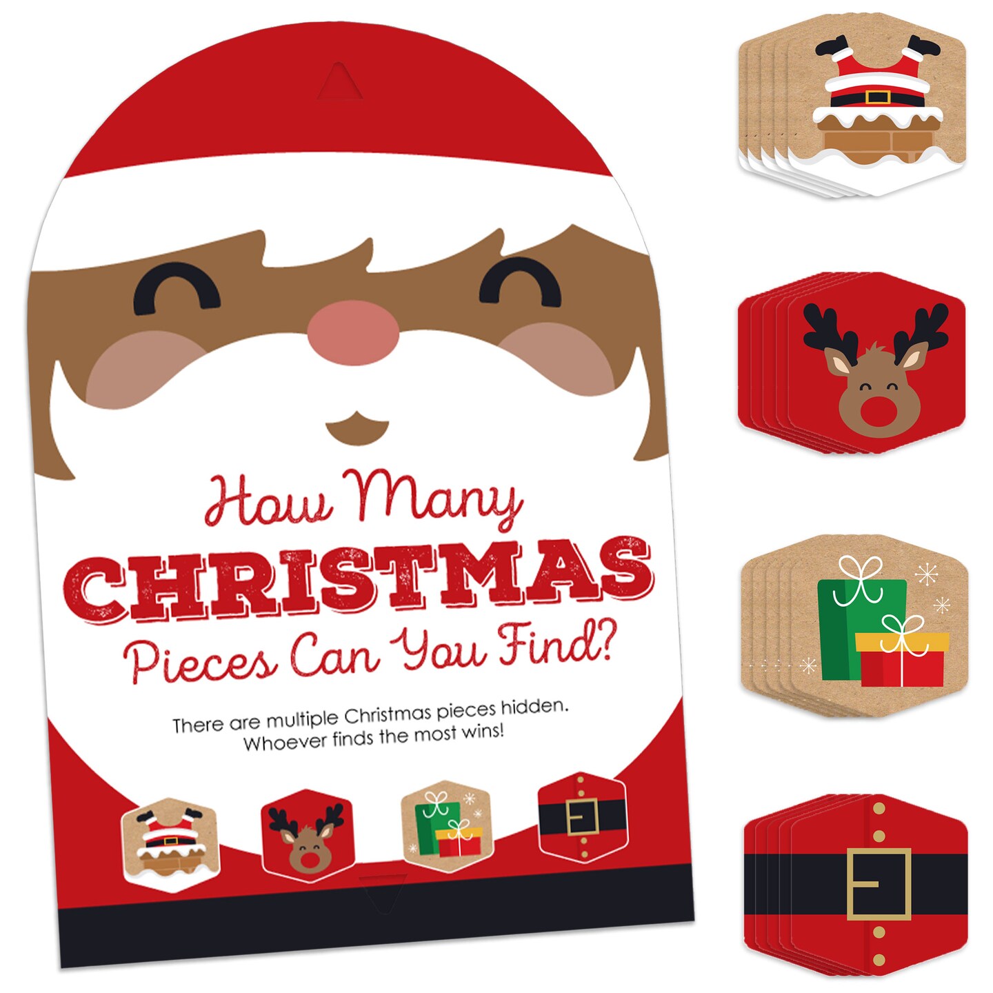 Big Dot of Happiness Jolly Santa Claus - Christmas Party Scavenger Hunt - 1 Stand and 48 Game Pieces - Hide and Find Game