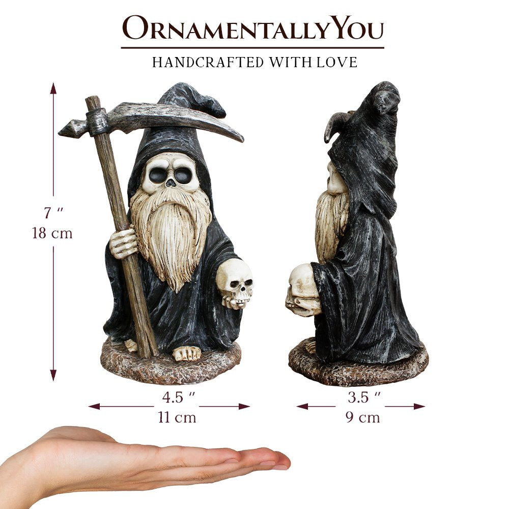 Grim Reaper Gnome Figurine 7&#x22;, Gothic Occult Statue Yard Decoration