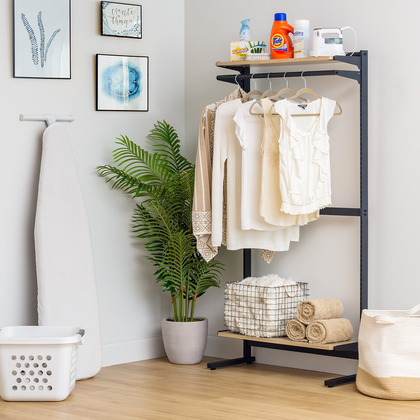 IRIS USA Portable Shelving Unit with 2 Adjustable Shelves and Clothing Rod, for Office, Laundry, Kitchen, Bedroom, Bathroom, and Other Small Rooms