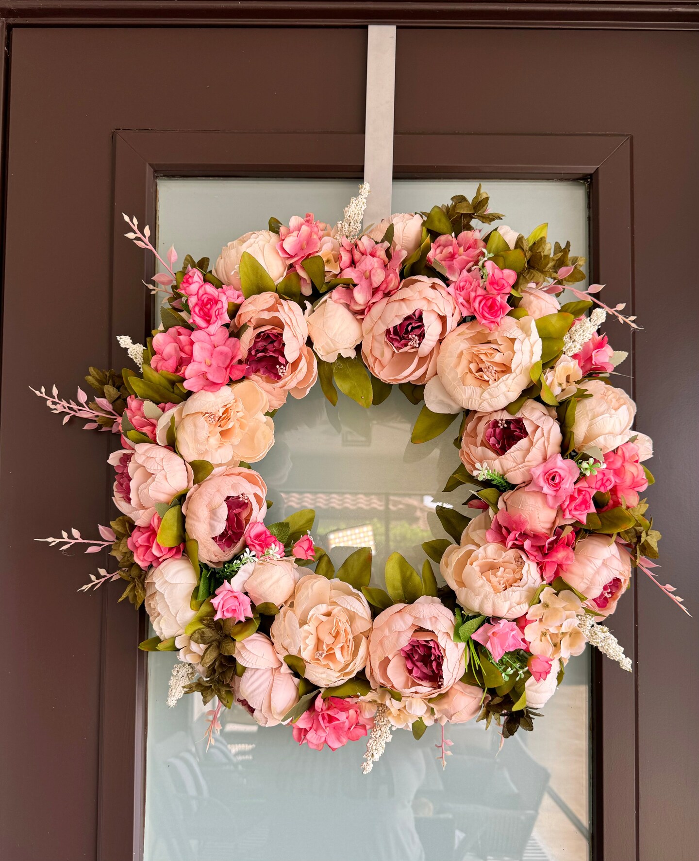 Zoey Blush Pink Faux Peony Flower Wreath  23&#x22; All Season Indoor Outdoor