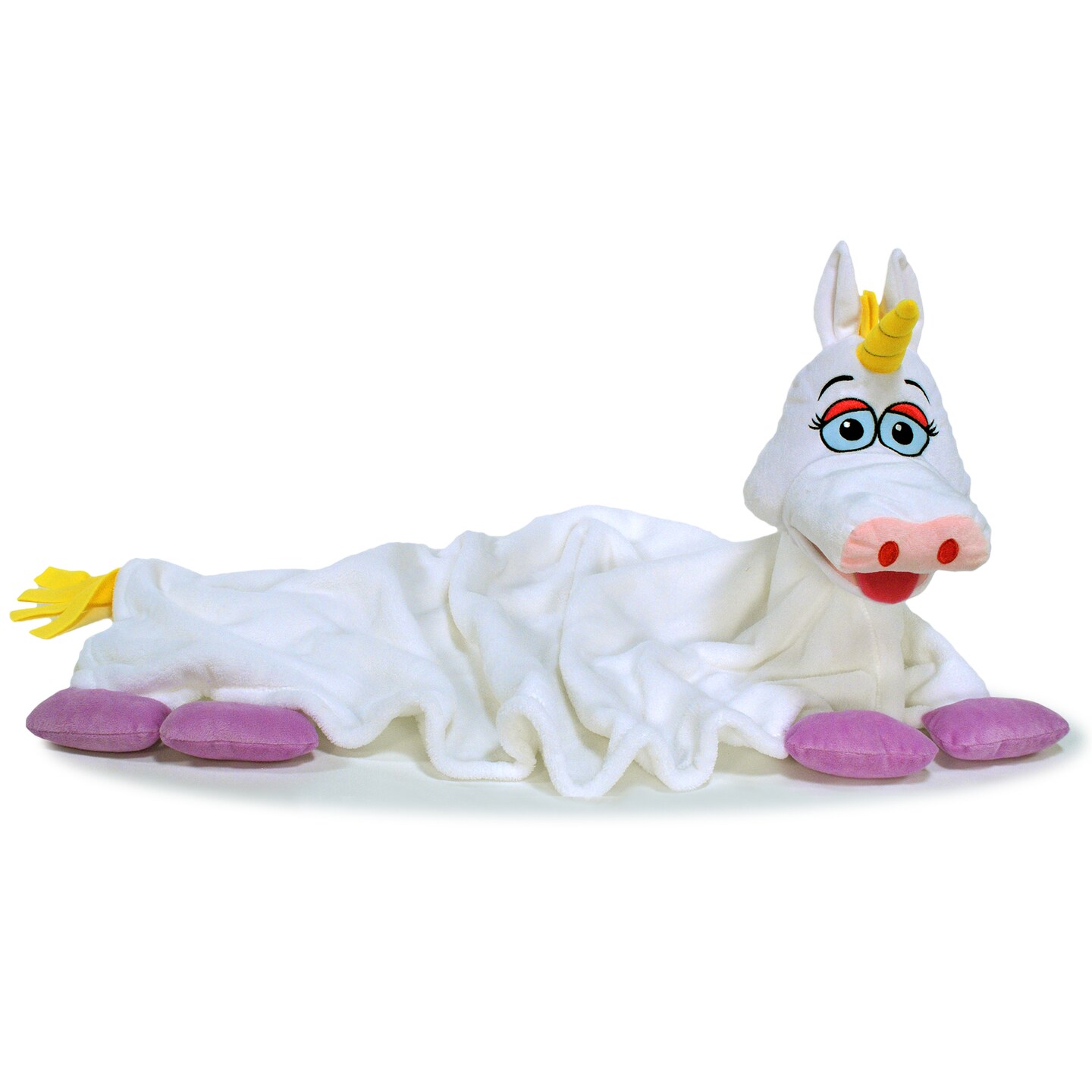 Cuddleuppets: Unicorn - White-Purple - 2-In-1: Plush Puppet &#x26; Blanket, Soft Magical Character, Play All Day &#x26; Cuddle All Night, Kids, Machine Washable