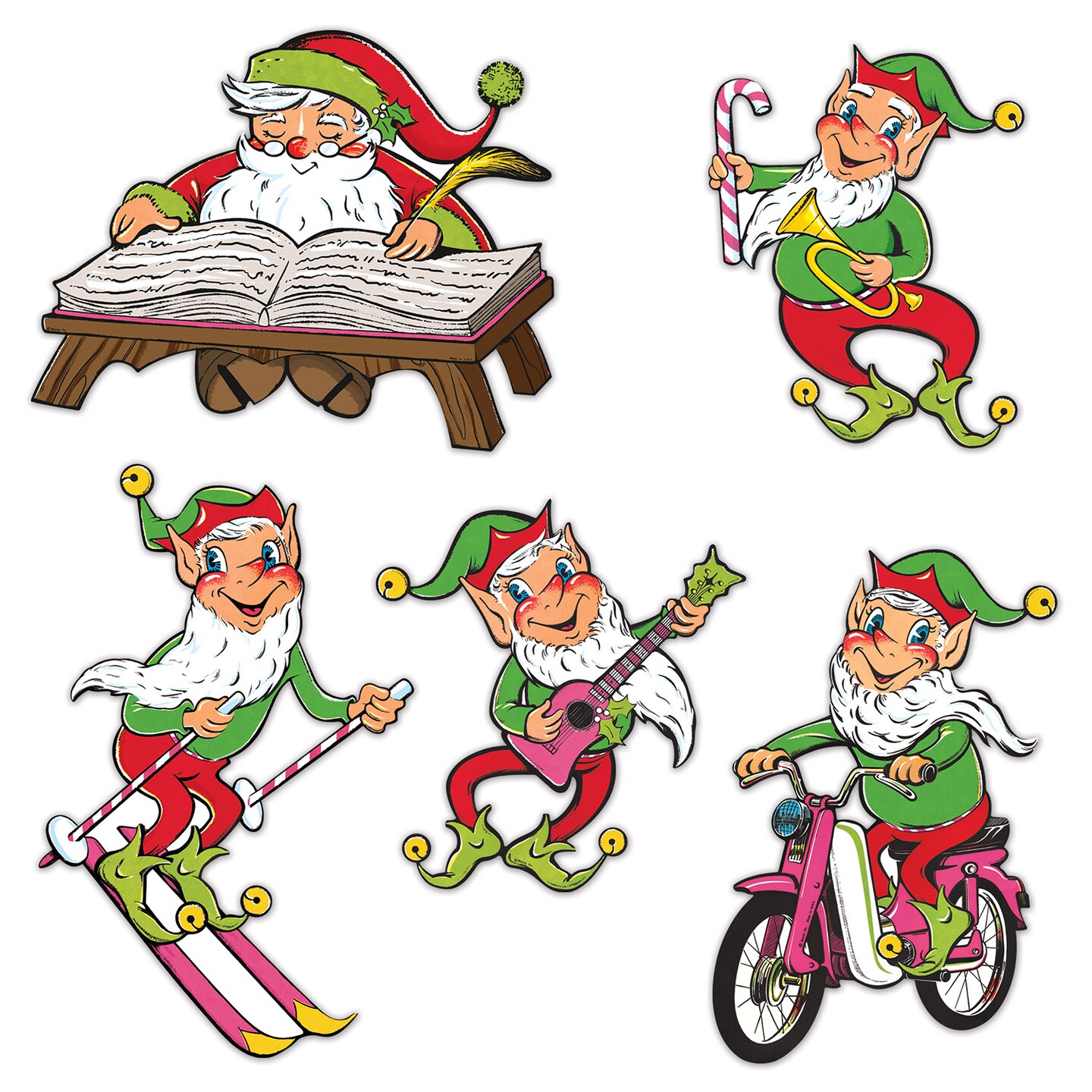 Beistle 14in.-21in. Vintage Christmas Santa and Elves Cutouts - 12 Pack