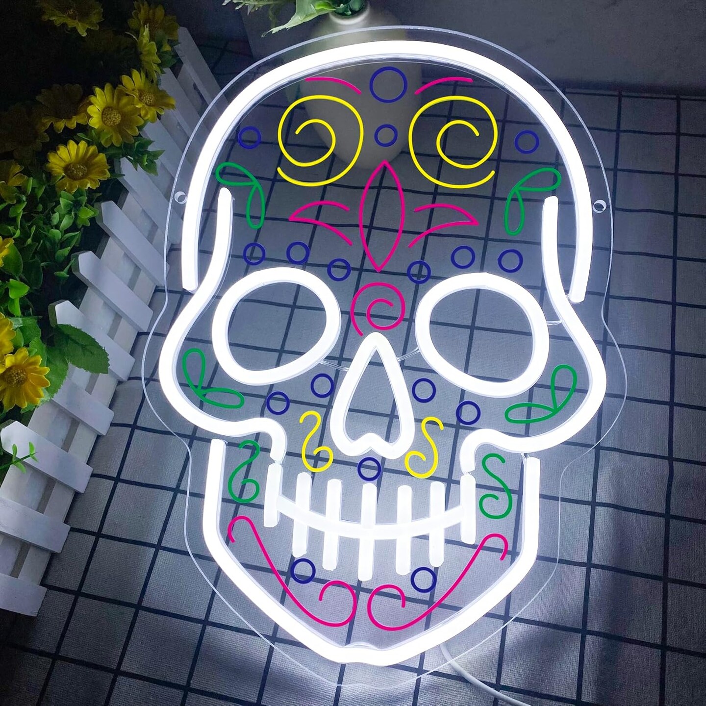 Sugar Skull Halloween Neon Signs for Wall Decor