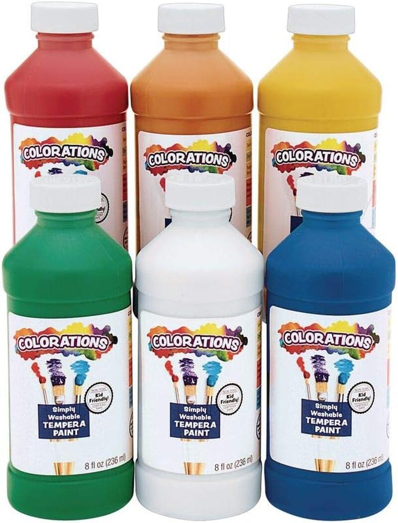 Washable Tempera Paint, Set of 6 Colors, 8Oz Each, Non Toxic Paint, Vibrant Paint, Craft Paint Children, Art Supplies, Homeschool, Home School Use