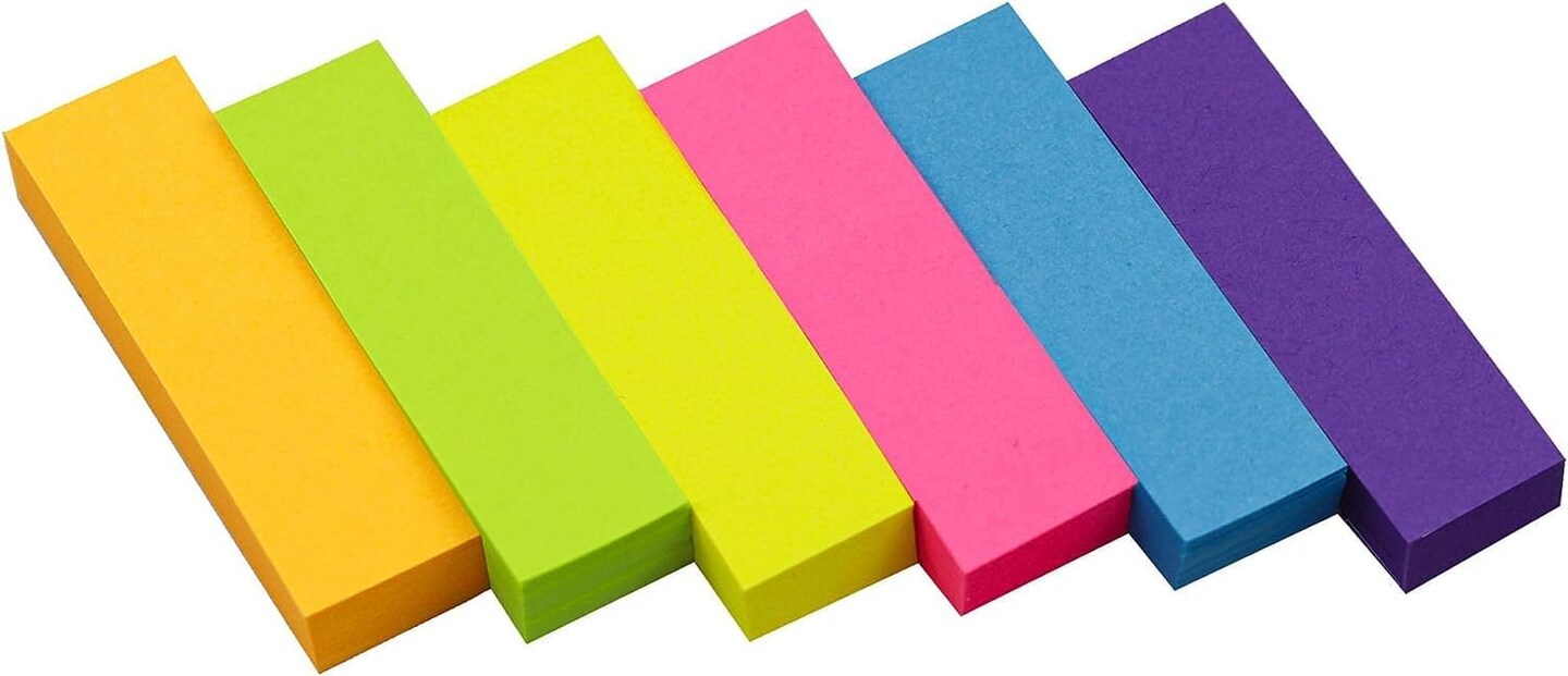 (30 Pack) Sticky Notes 1/2 X 2-Inches, 6 Colors Post Self Page Markers Pad Its, Bright Colors Sticky Notes for Office, Home, School, Meeting, 3000 Sheets Total.