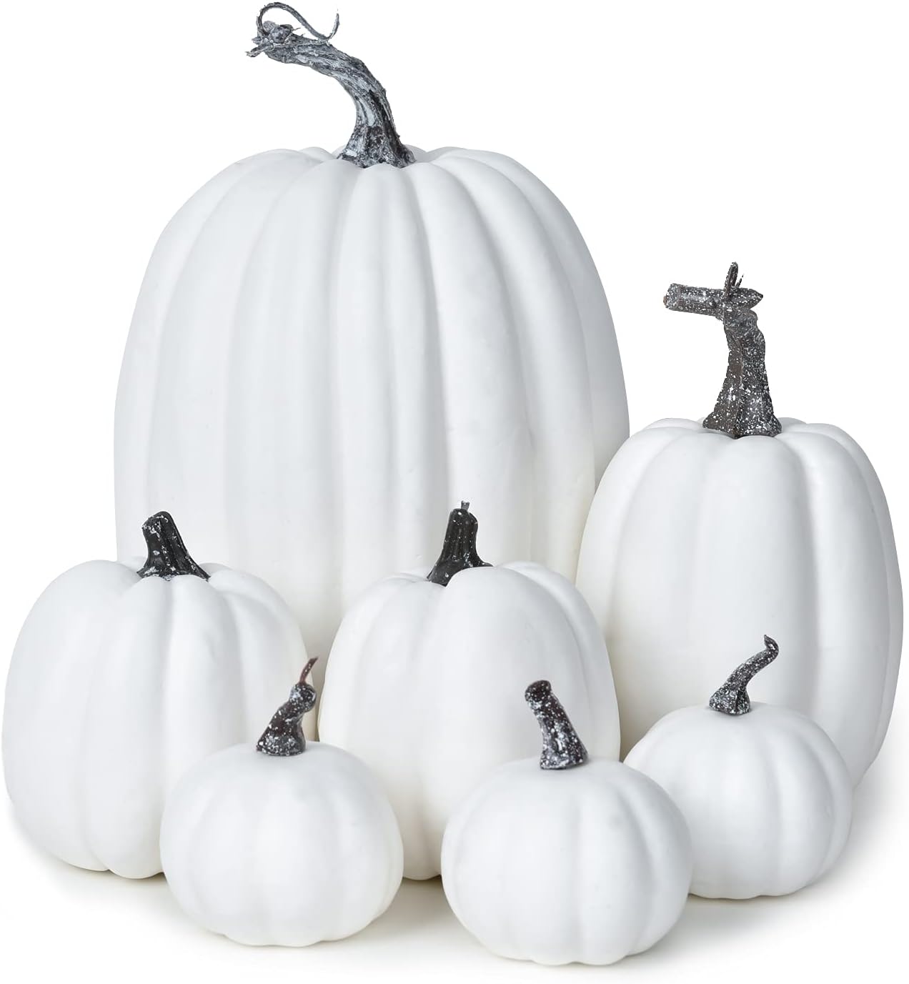 7Pcs Thanksgiving Artificial White Pumpkin Home Decoration Sets, Artificial Vegetables Pumpkin for Fall Halloween Home Decor