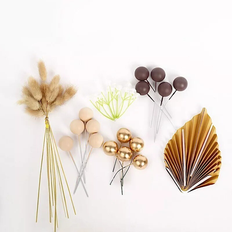 25 Assorted Palm Leaves Flower Ball Cake Toppers Decoration Set Party Events