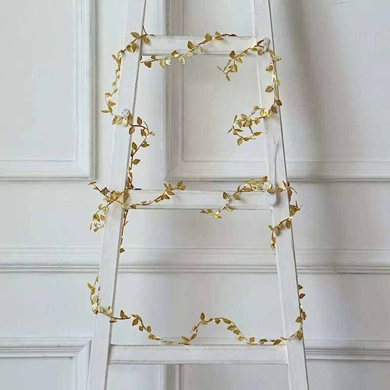 15 ft LED Metallic Gold Rose Leaves Garland Battery Operated Fairy Lights Party