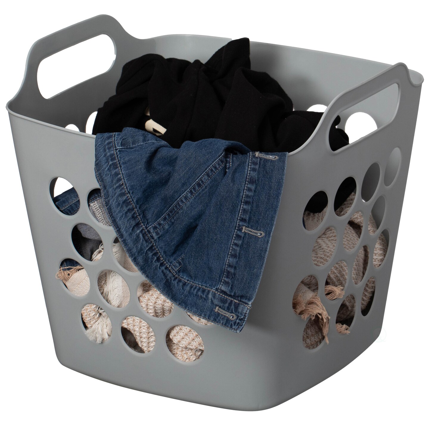 Flexible Plastic Laundry Basket - Square Storage Hamper with Side Handles for Easy Carrying - Versatile Organizer for Laundry, and Household Storage