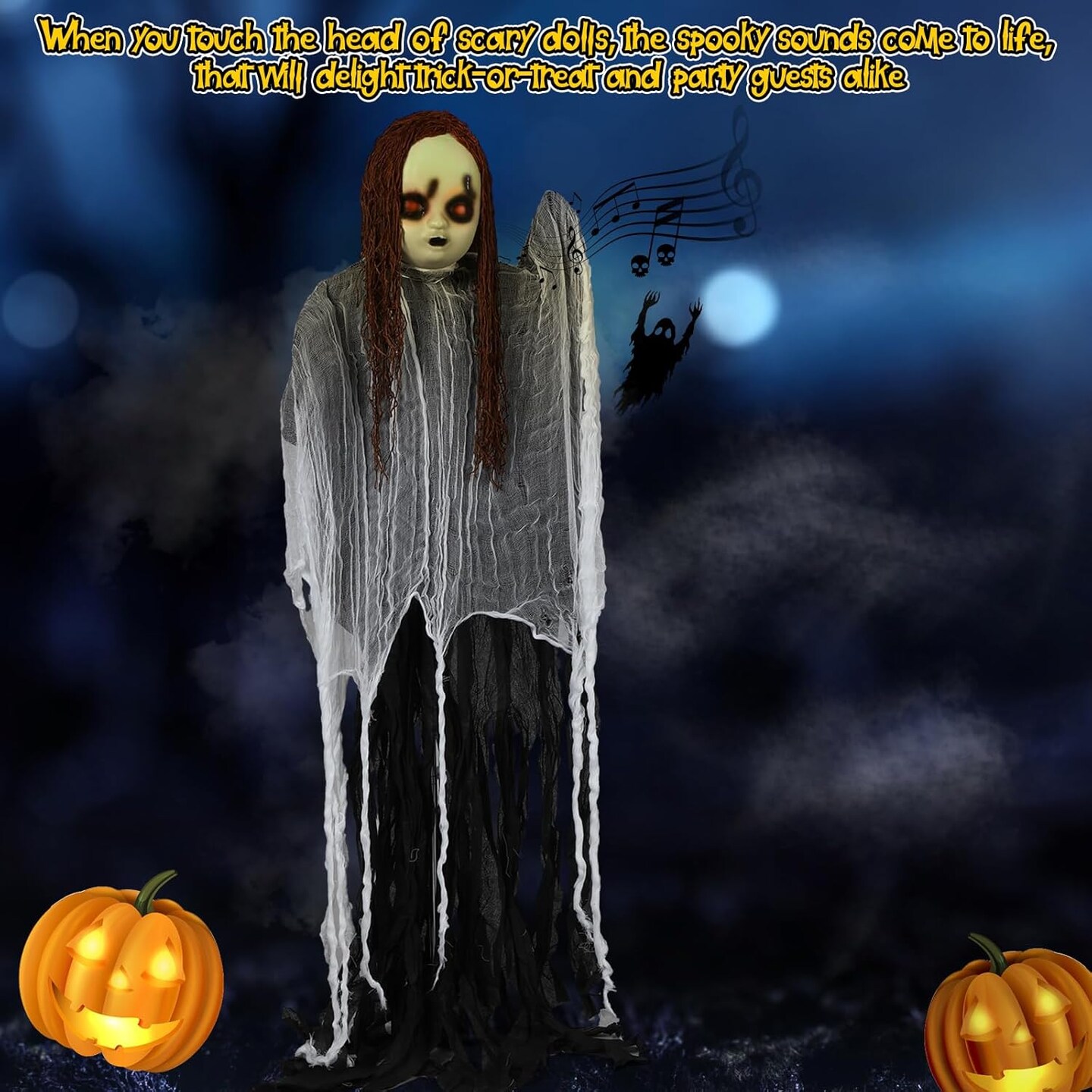Lighted Creepy Doll Halloween Decorations Yard Stakes for Indoor Outdoor Scary Prop