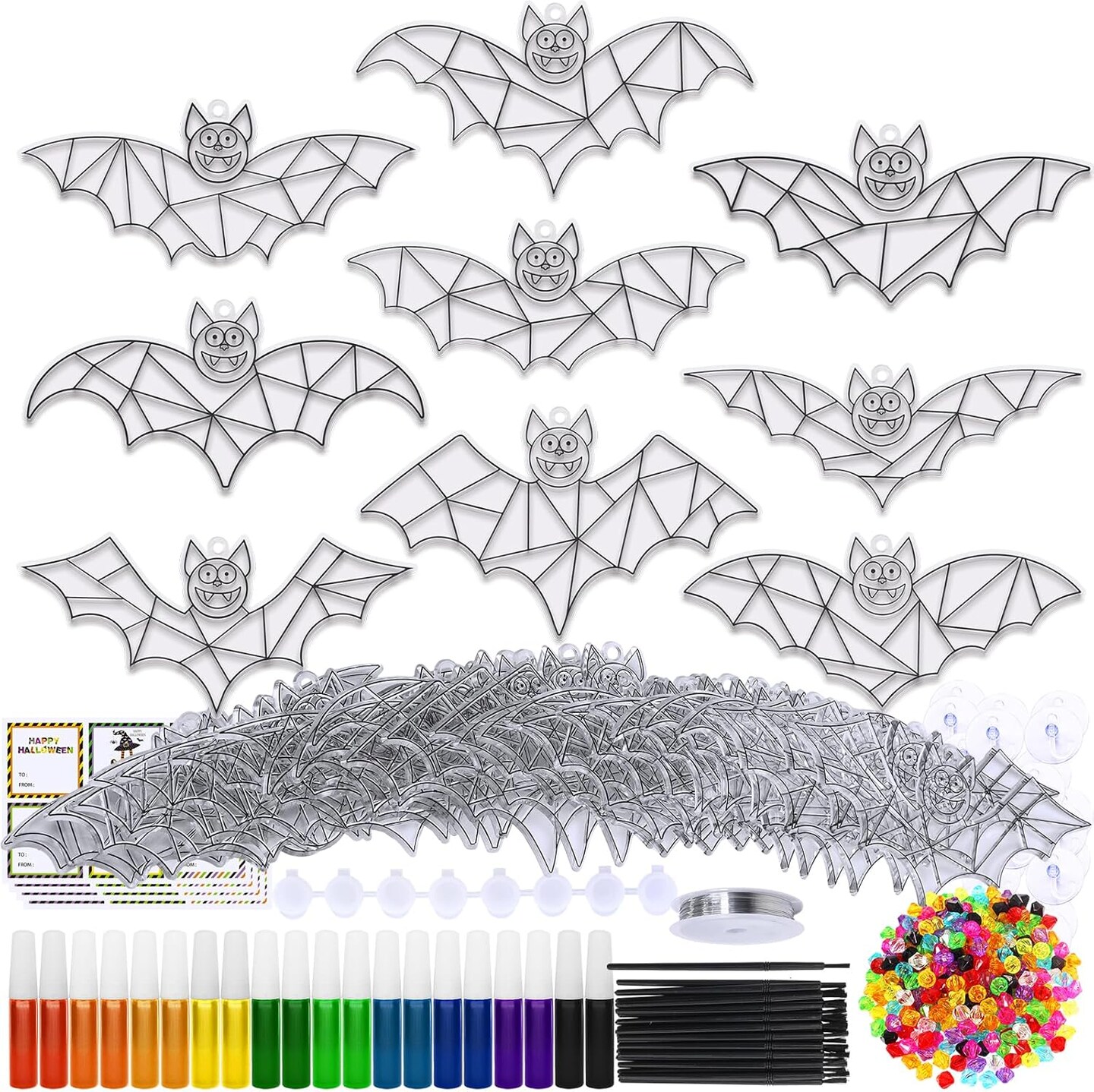 Bat Suncatchers Ornaments Decorations DIY Window Paint Art Suncatchers Bat Suncatchers Painting Kits for Kids Halloween Classroom Activities Art Projects