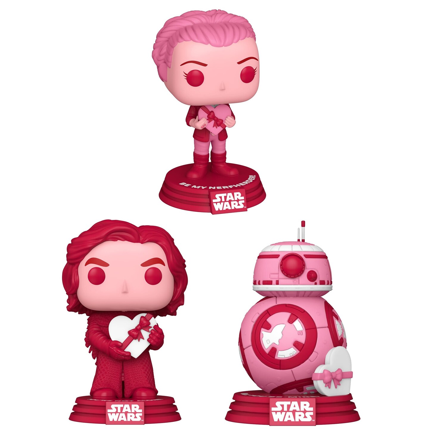 Funko POP! Star Wars Valentiens Season 3 Collectors Set - 3 Figure Set Includes: Princess Leia, BB-8, &#x26; Kylo Ren, Pink Red &#x26; White Themed Figures