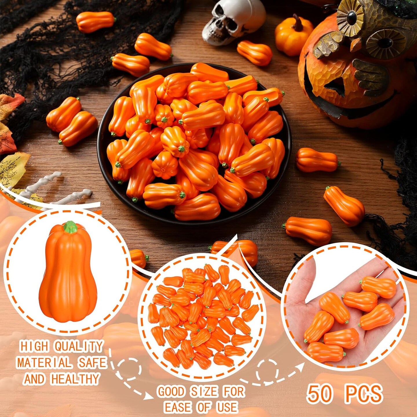 50 Pcs Mini Pumpkins Fall Artificial Decor