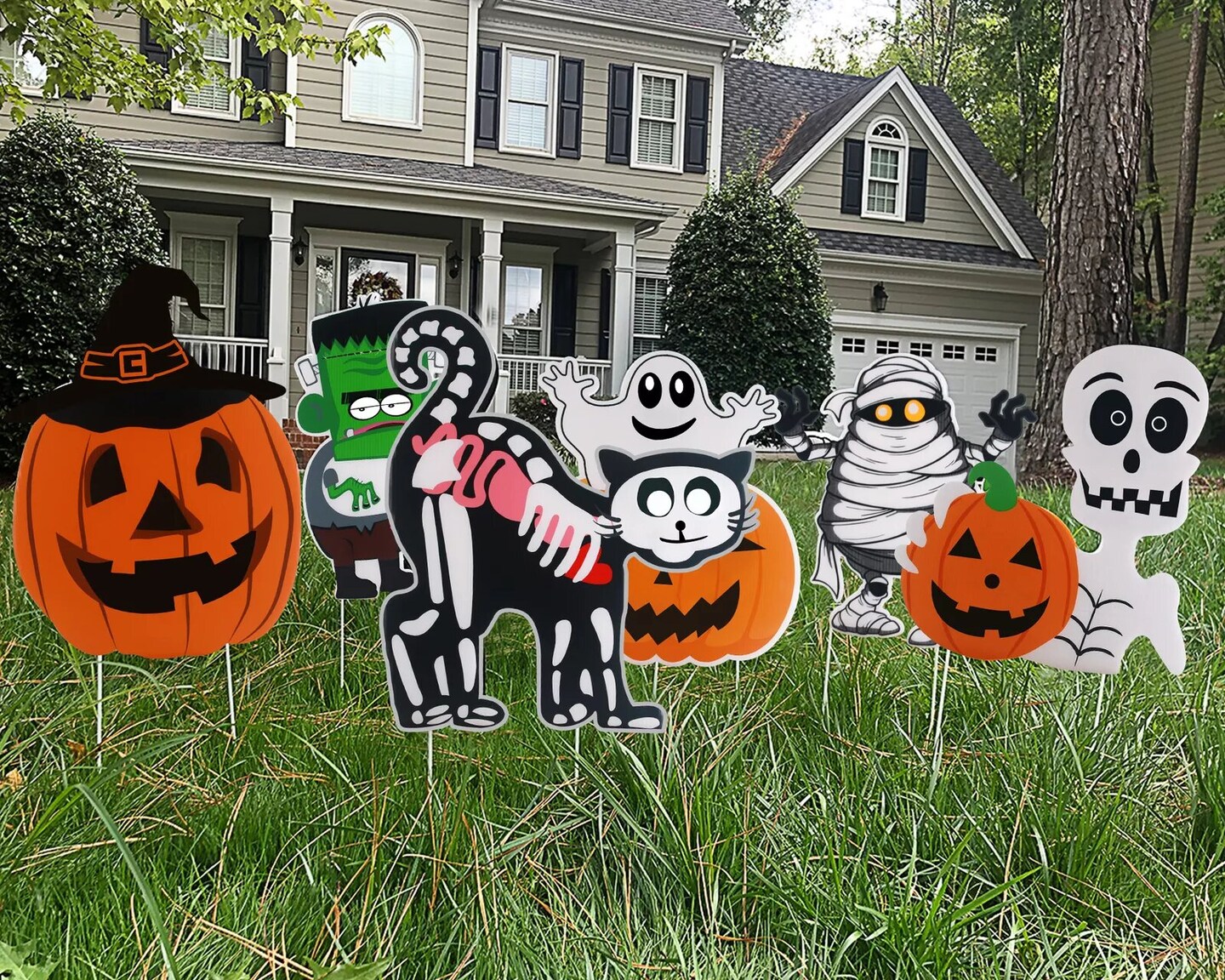 Kitcheniva 6 Pcs Halloween Yard Signs Pumpkin Ghost Monster Yard w/ Stakes