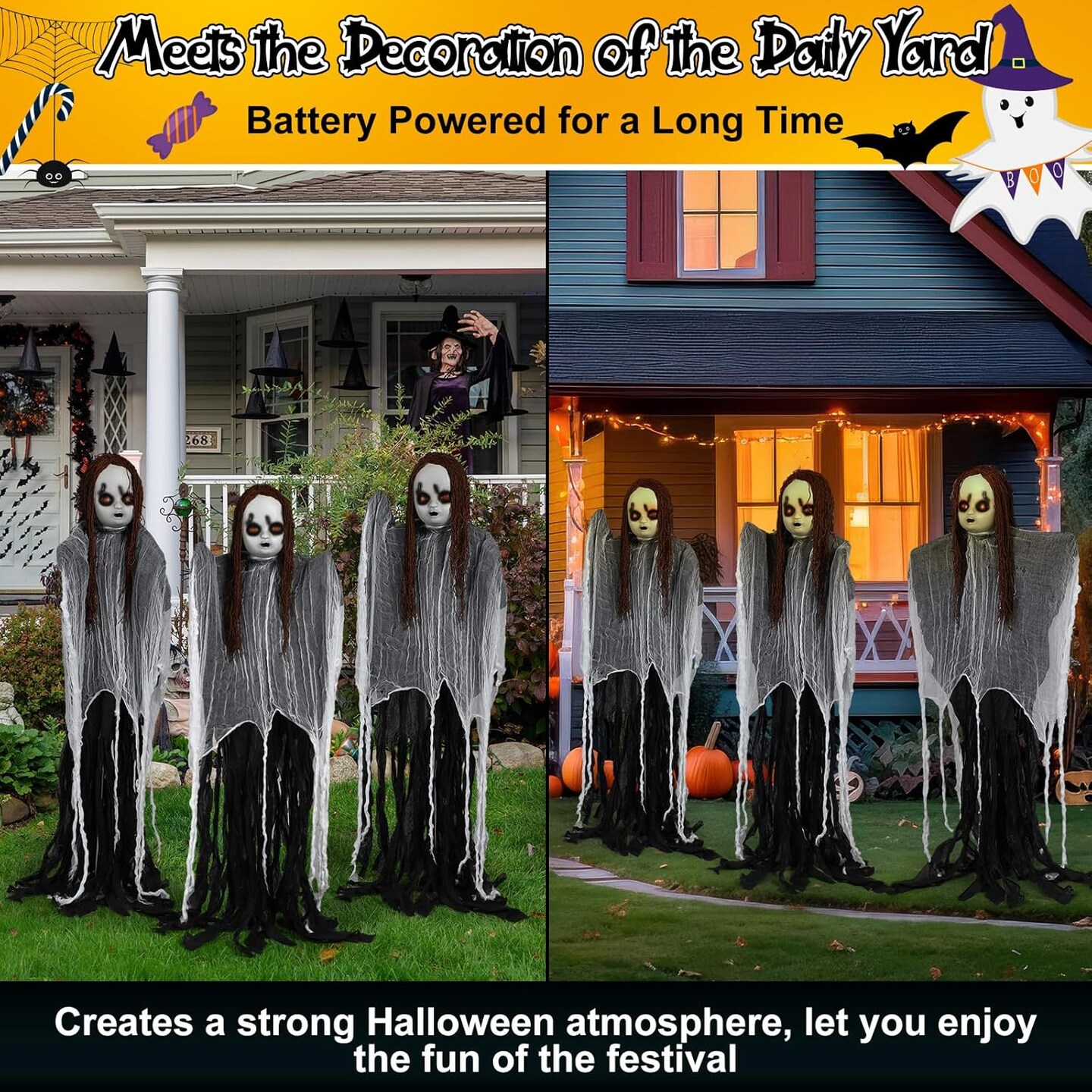 Lighted Creepy Doll Halloween Decorations Yard Stakes for Indoor Outdoor Scary Prop