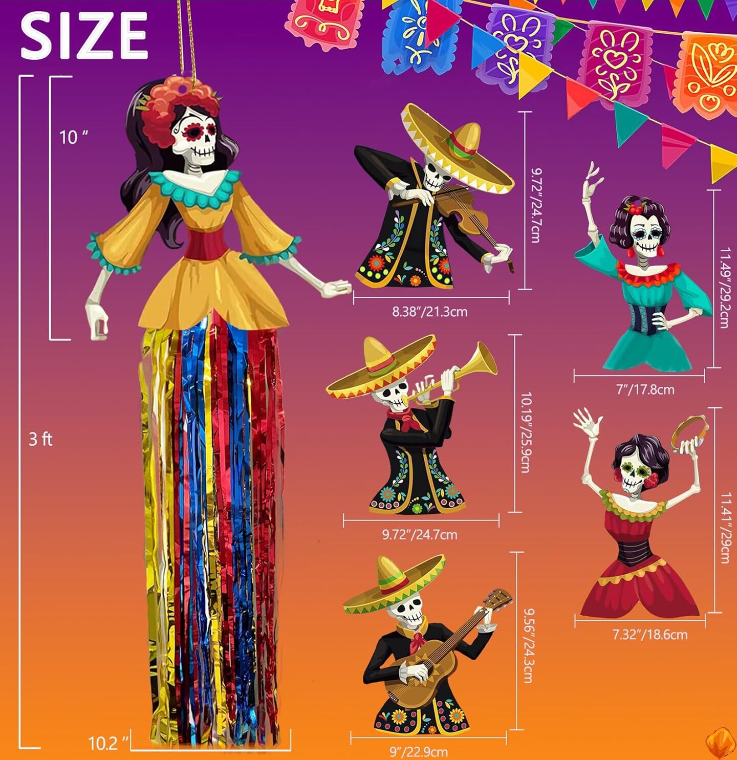 Hanging Decorations, Dia De Los Muertos Decorations Mexican Fiesta Halloween Party Supplies for Ofrenda Altar Home Outdoor Decor