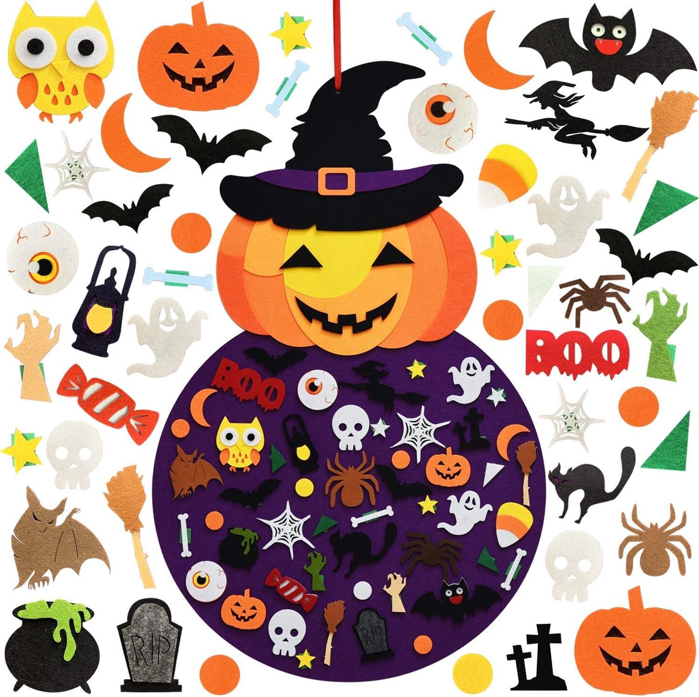 DIY Halloween Felt Pumpkin Witch Hanging Decor for Kids