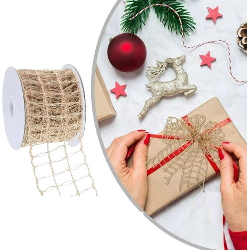 2.5" Jute Mesh Burlap Wired Ribbon Open Weave Burlap Net Ribbon Fabric Ribbon