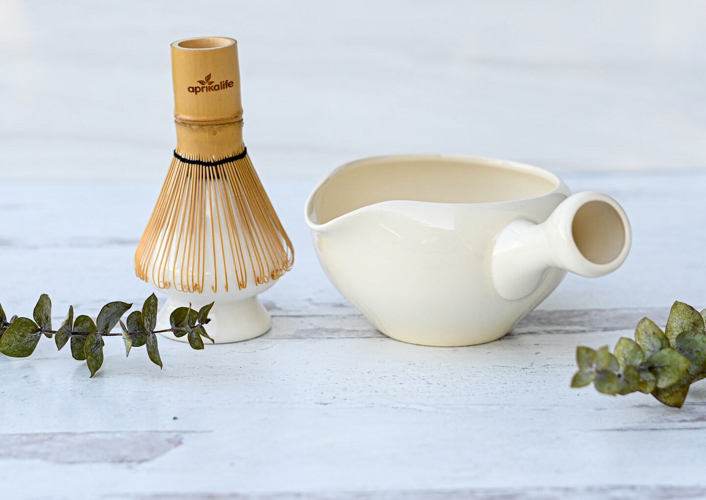 Handcrafted Ceramic White Matcha Bowl with Spout and Handle Tea
