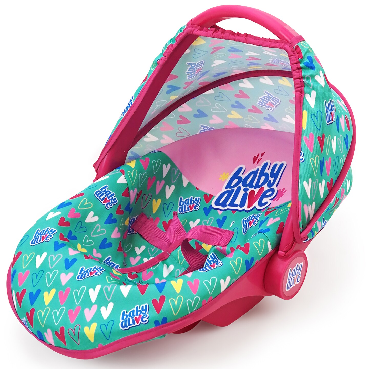 Baby Alive: Deluxe Doll Car Seat - Green, Pink, Hearts - Accessory For Dolls Up To 18&#x22;, Portable, Transform To Lounge Seat, Canopy, Kids Toy Ages 3+