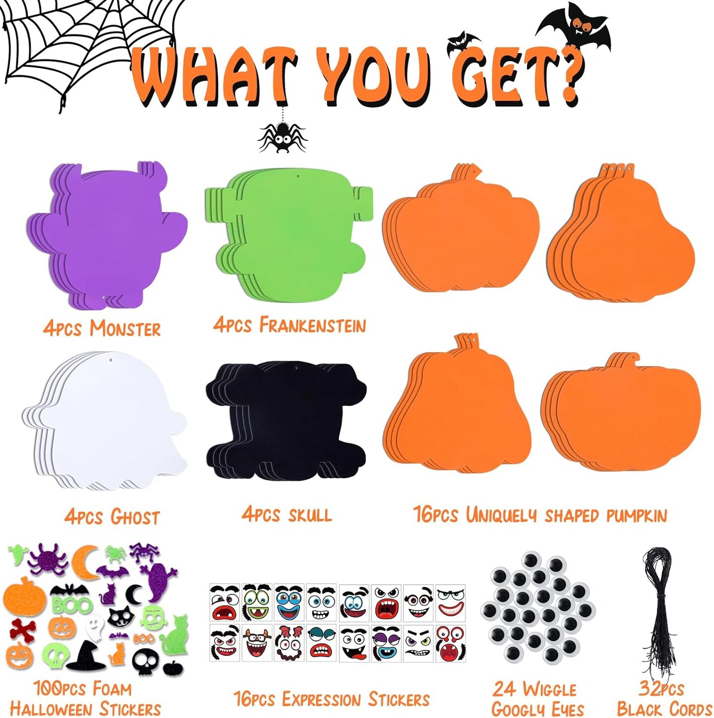 Halloween Crafts Kit for Kids DIY Pumpkin Ghost Skull 204PCS Halloween Decorations Party Favors Supplies