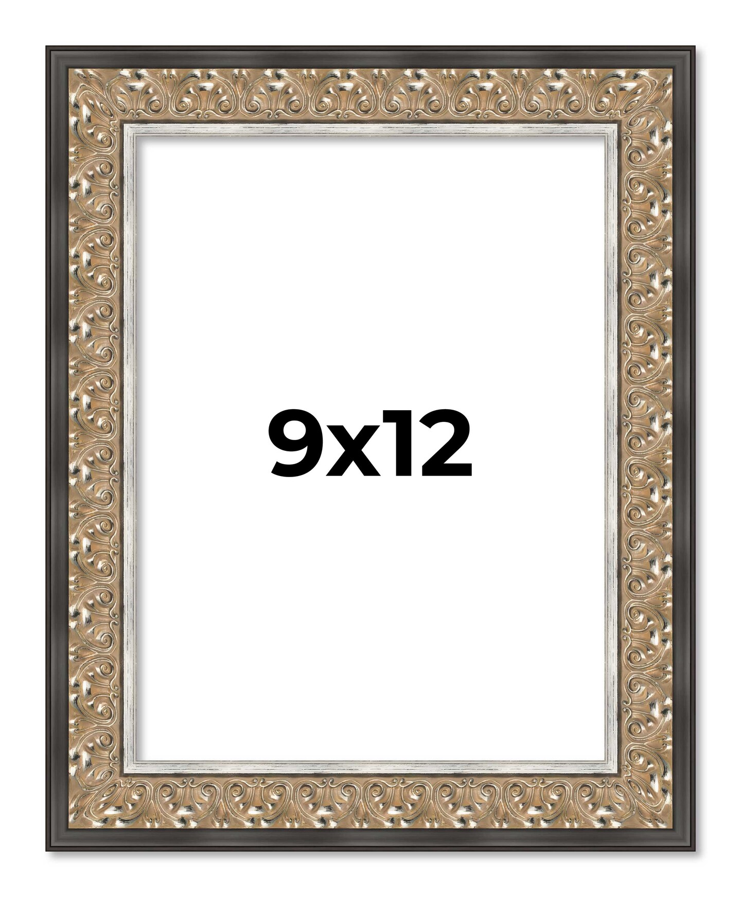 9x12 Ornate Silver Picture Frame - UV Acrylic, Foam Board Backing, Hanging Hardware