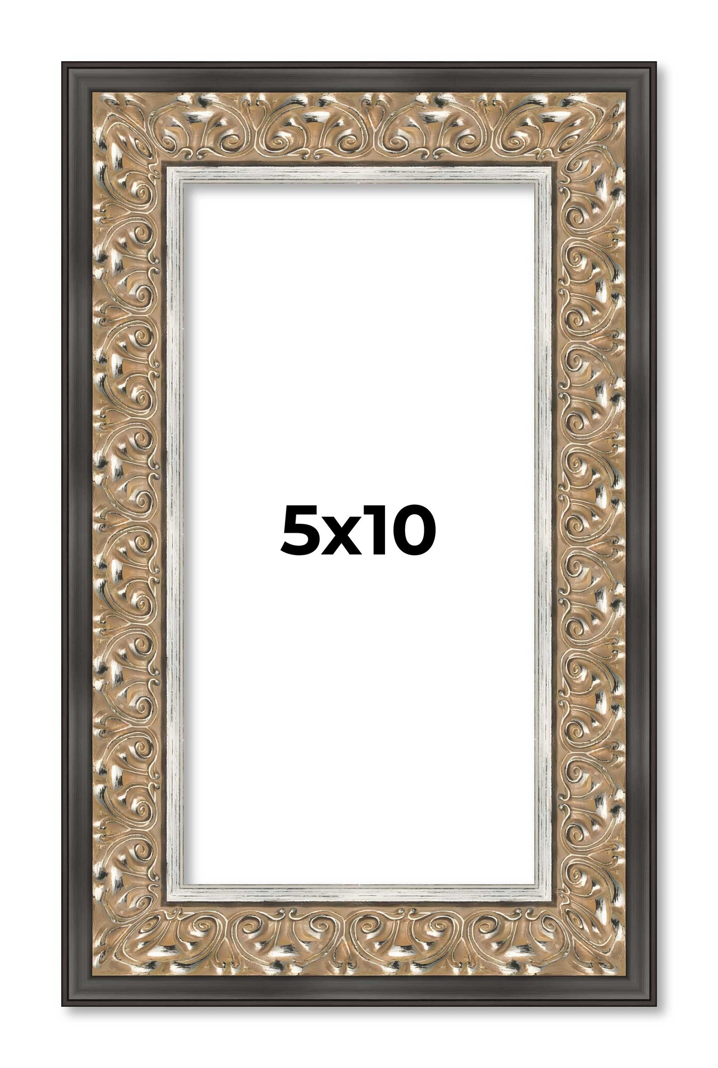 5x10 Ornate Picture Frame with UV-Resistant Acrylic & Acid Free Backing, Available in 5 Finishes - Black, Brown, Gold, Silver, White