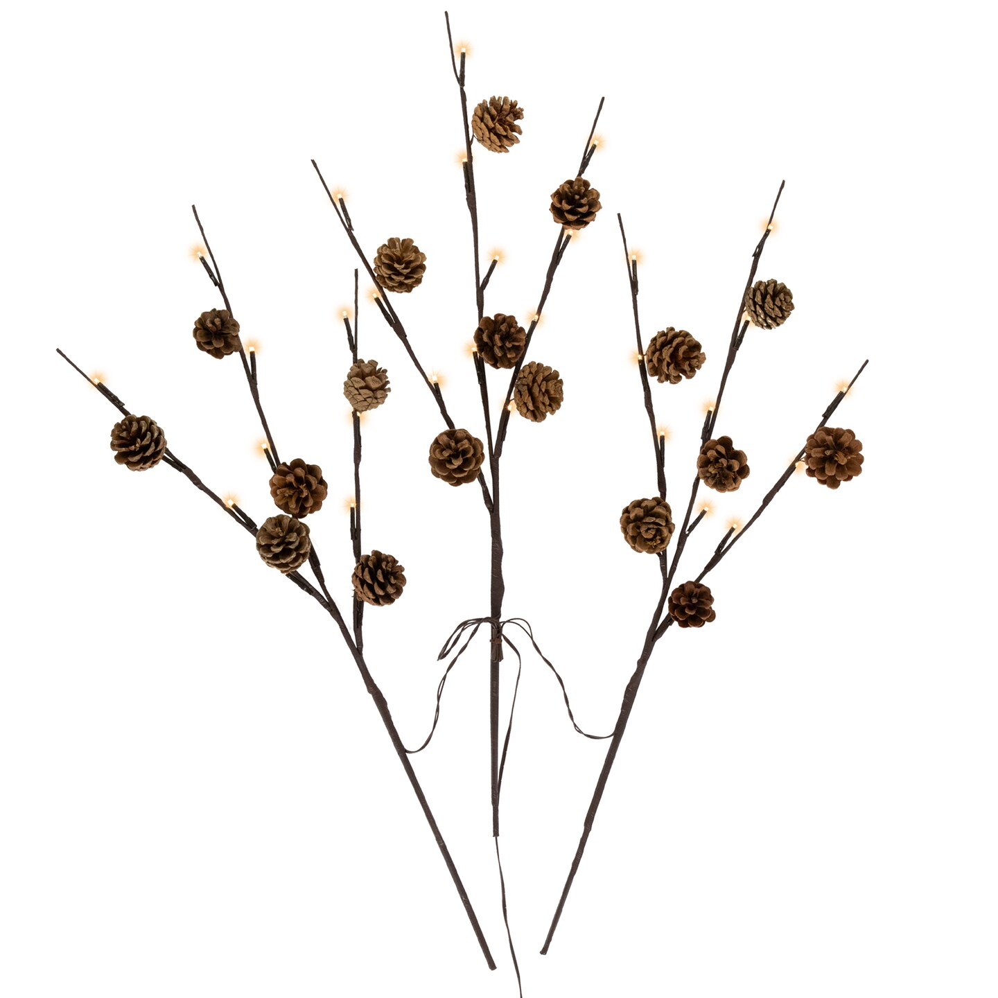 Northlight Lighted Pinecone Christmas Branch Bundle - 23&#x22; - Warm White LED - Set of 3