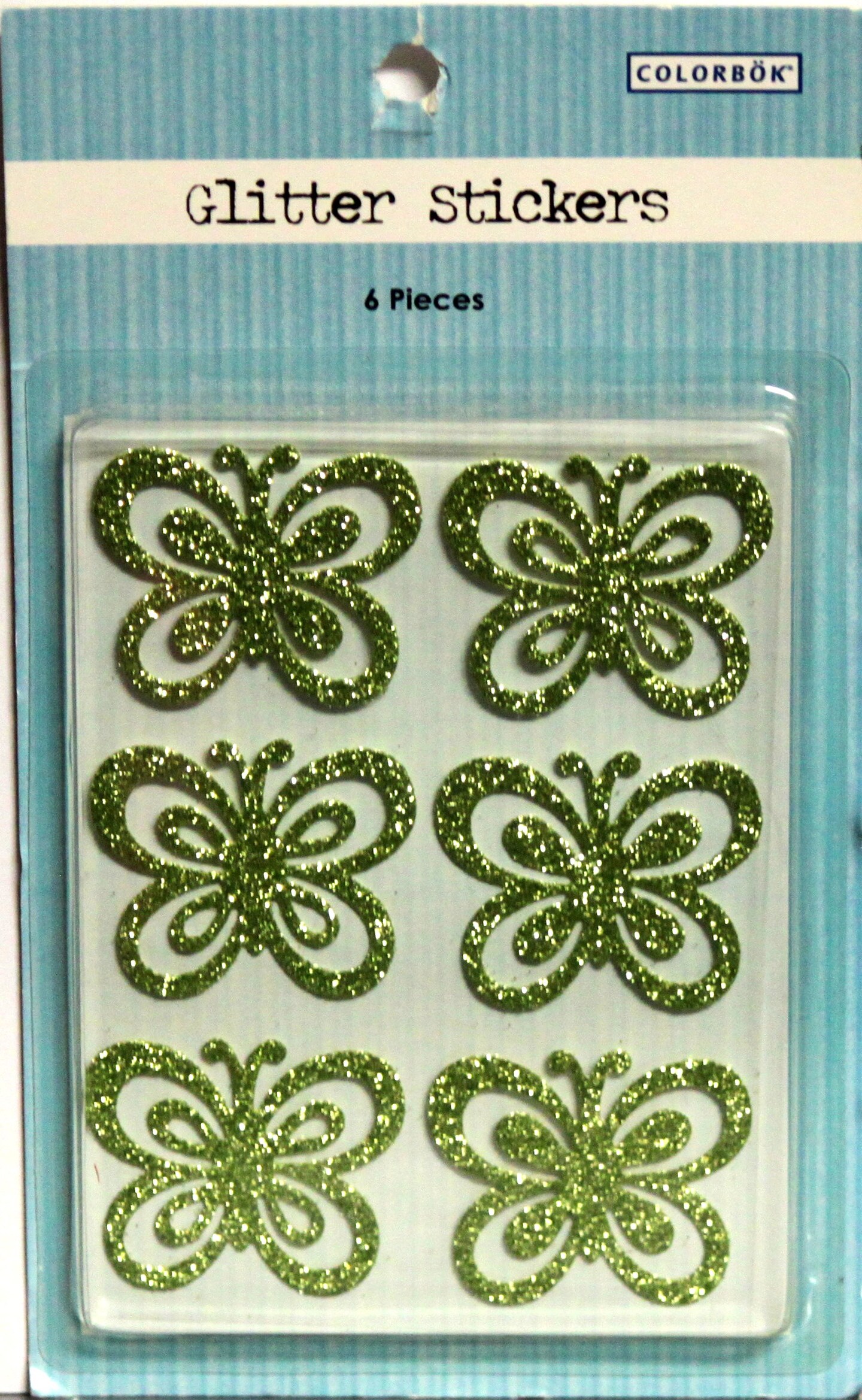 Colorbok Lime Green Butterfies Glitter Fabric Stickers