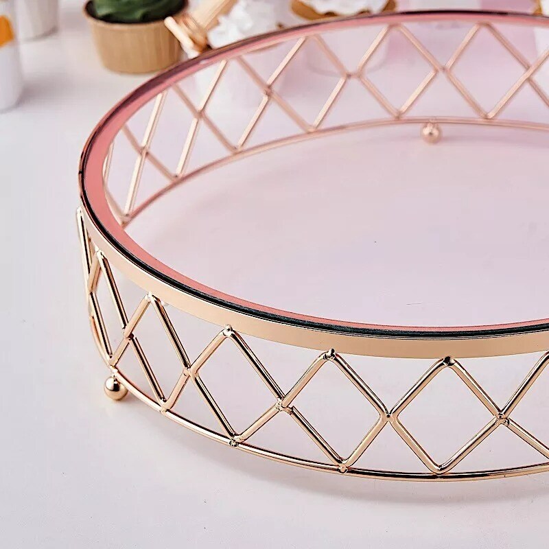 14&#x22; Gold Clear Round Metal Glass Geometric Cake Stand Wedding Party Decorations