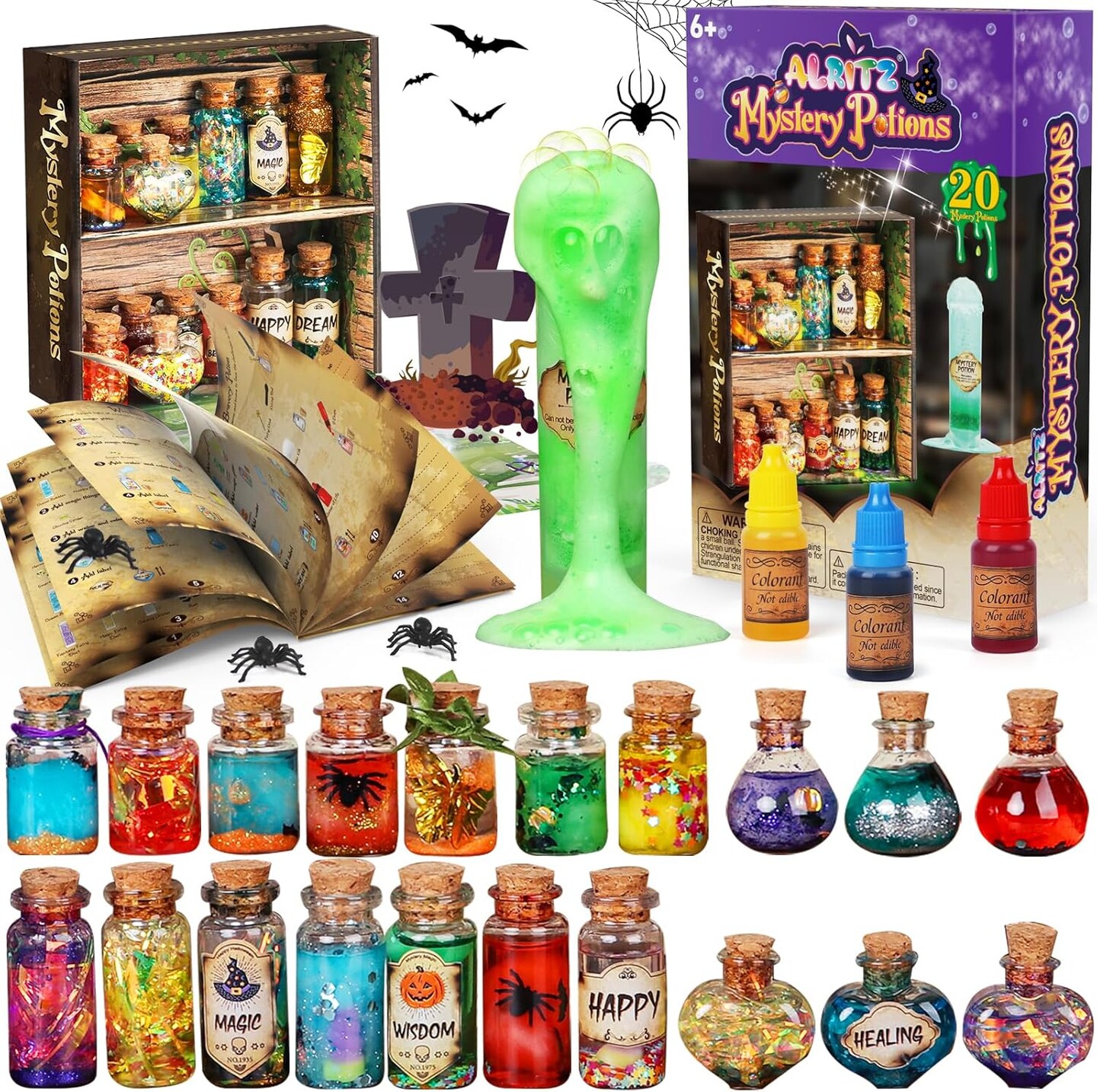 20 Magic Mix Witch Potion Bottles, Happy Halloween Decorations Pumpkin Table Craft Toys for Boys &#x26; Girls Age 6 7 8 9 10+ Indoor Party Decor