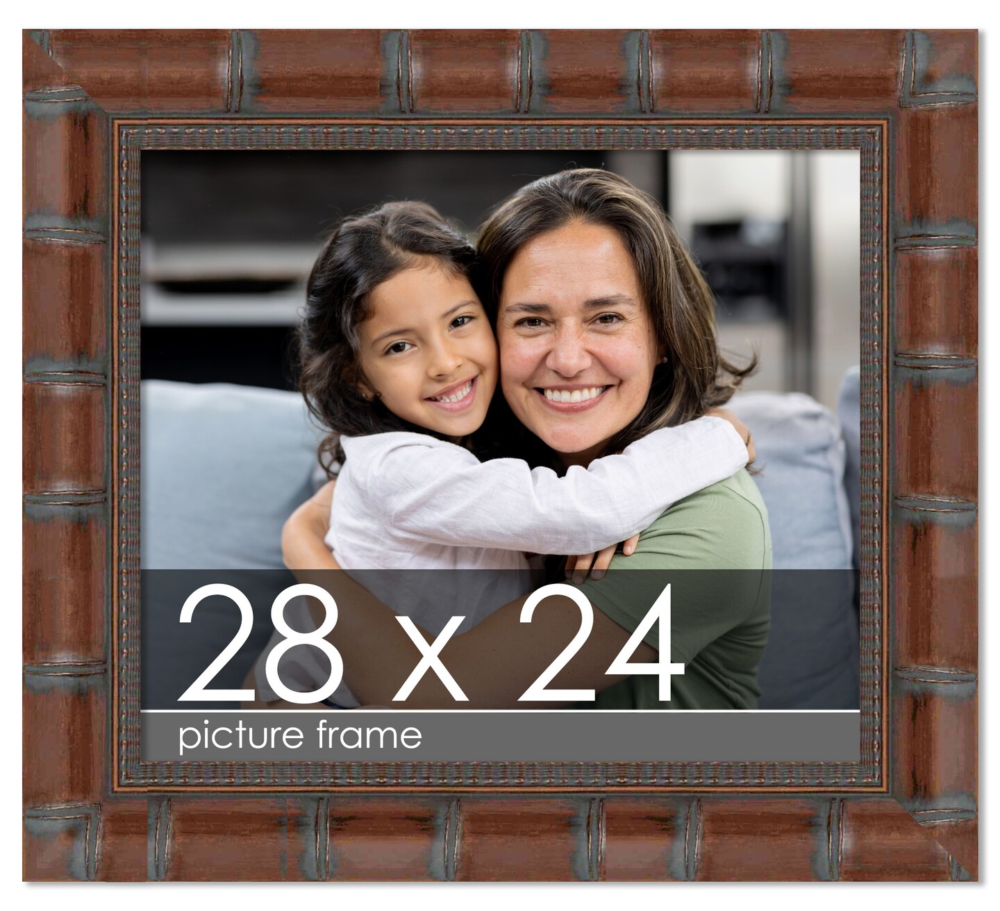 28x24 Brown Wide Bamboo Picture Frame - UV Acrylic, Foam Board Backing, Hanging Hardware