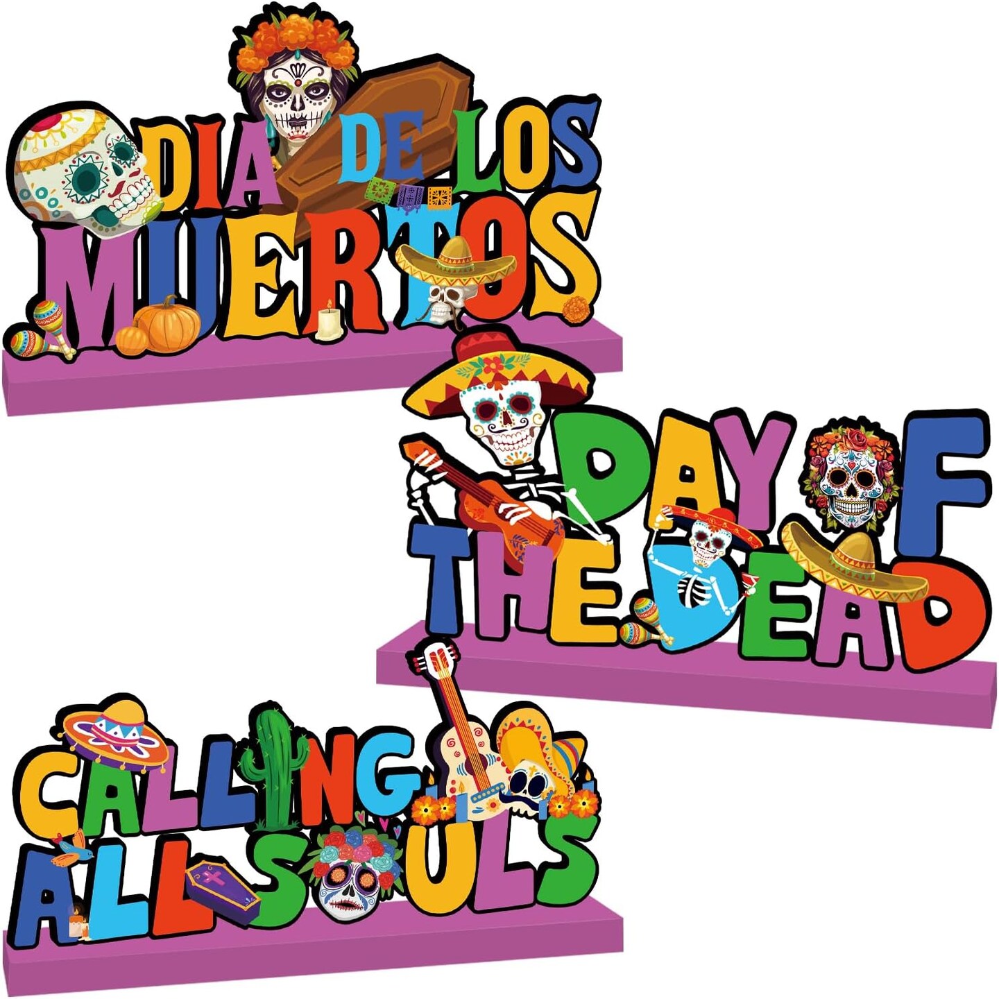 Dia De Los Muertos Decorations Wooden Table Centerpieces Day of the Dead Party Supplies Sugar Skull Themed Calling All Souls Wooden Table Signs for Mexican Dia De Los Muertos Party