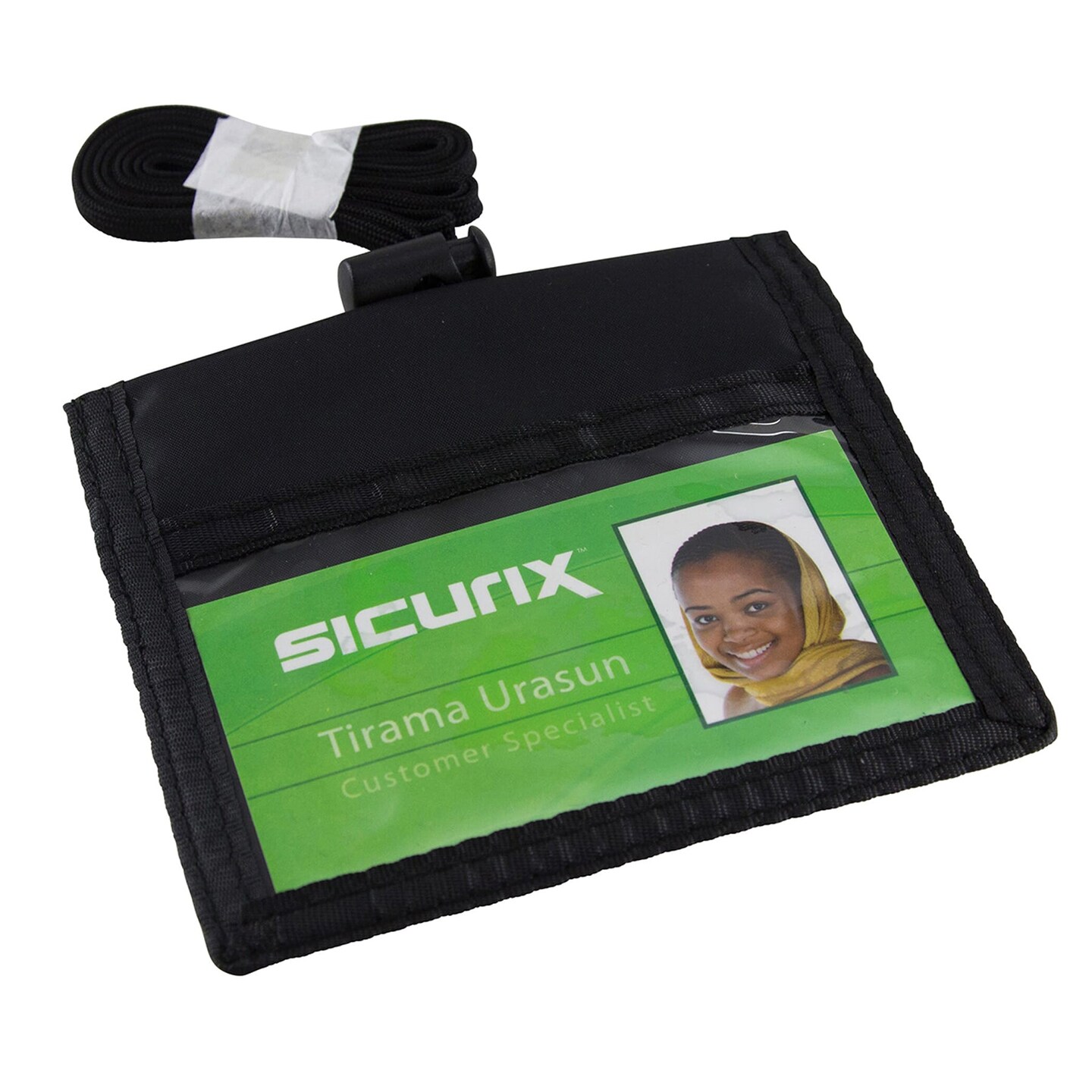 ID Neck Pouch Badge Holder, Horizontal, Adjustable Cord, 4&#x22; x 2-1/4&#x22; Insert, Black, Pack of 6