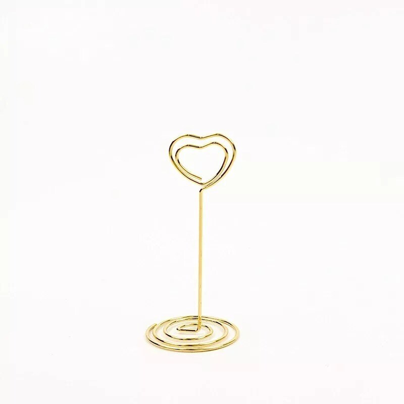 Gold 10 Sign Holders 3.5&#x22; Heart Place Card Clips Metal Table Number Stands Party