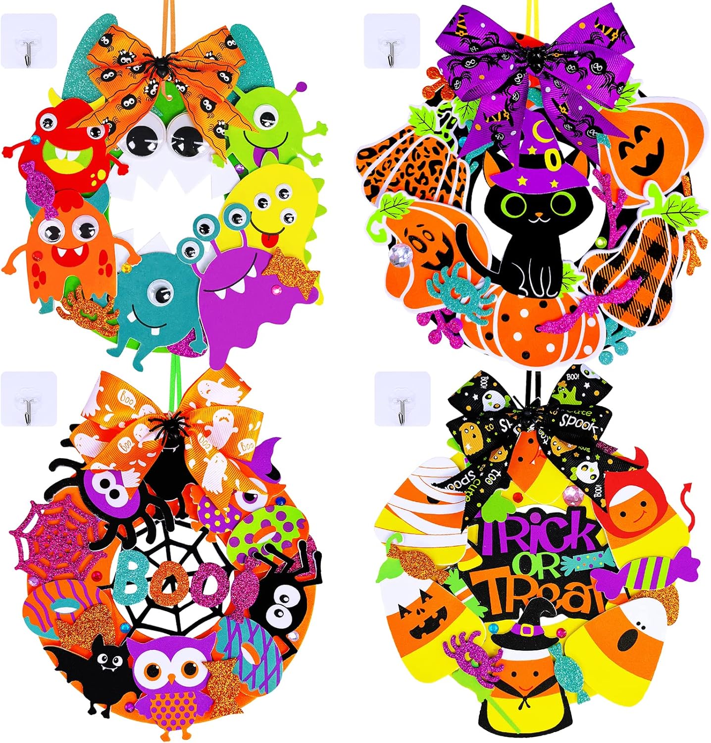 DIY Halloween Wreath Decorations Art Sets Pumpkin Monster Candy Corn Spider Bat Arts and Crafts Halloween Foam Stickers for Kids Classroom Activities