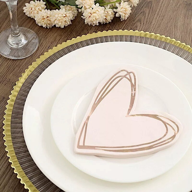 20 Rose Gold 11&#x22; x 9&#x22; Paper Beverage Cocktail Napkins Heart Design Party Events