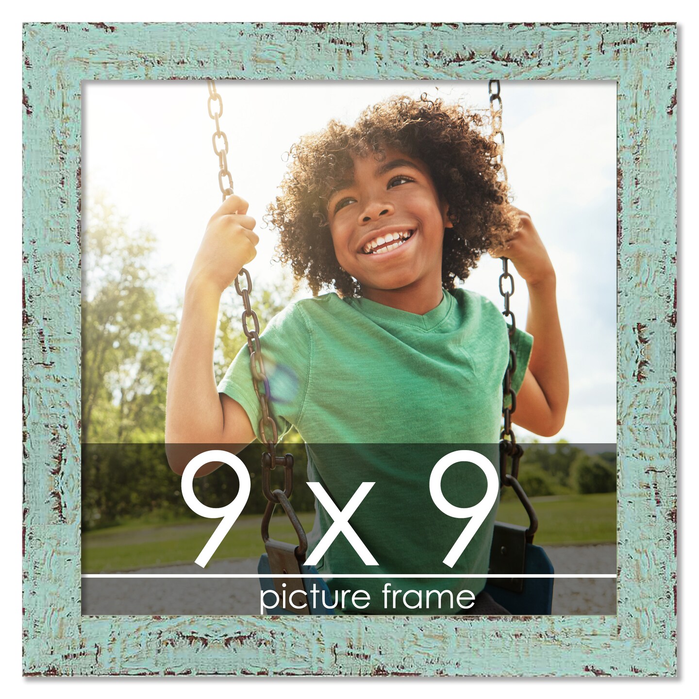 Square Shabby Chic Green Picture Frame - UV Acrylic, Foam Board Backing, Hanging Hardware