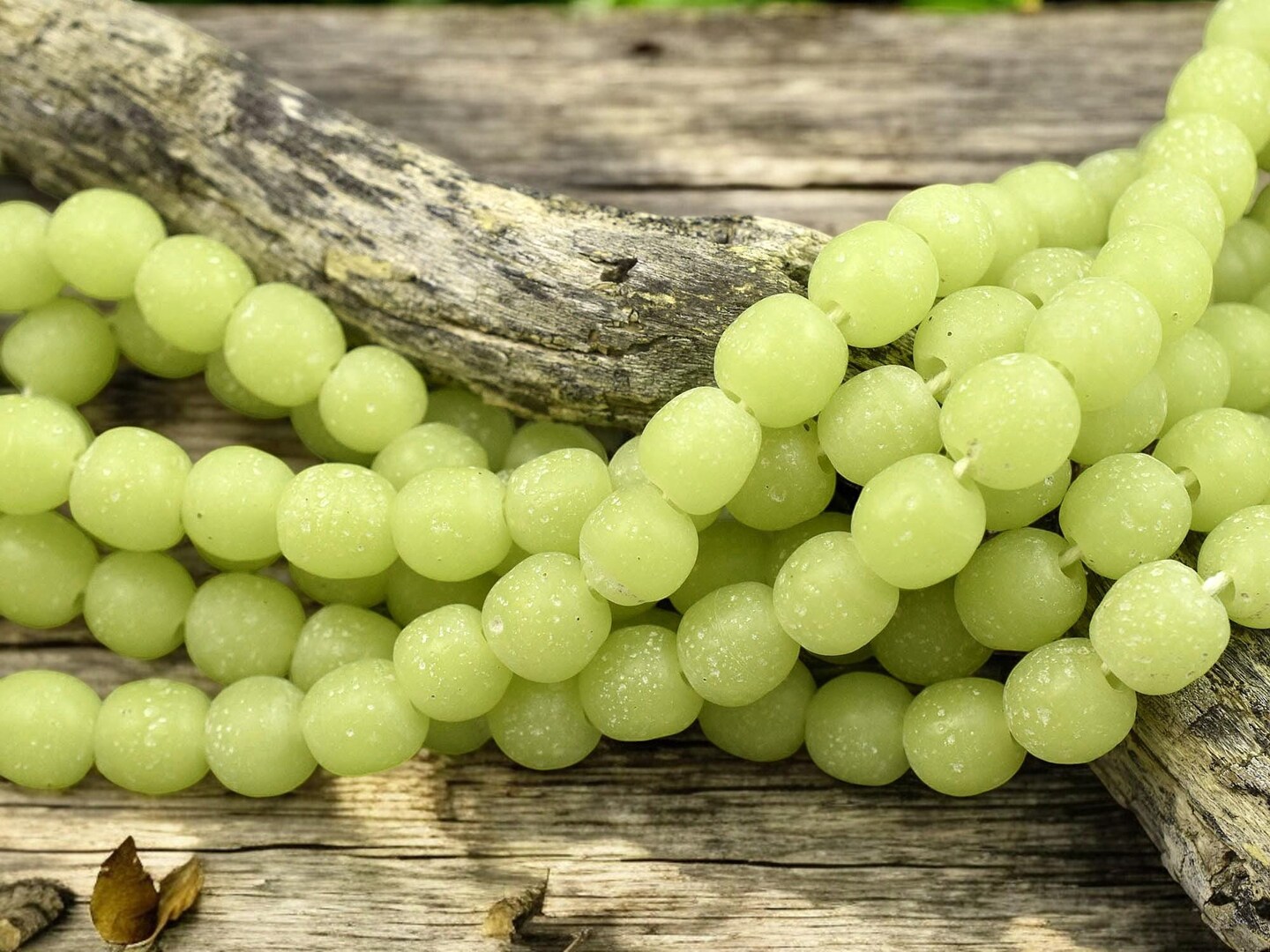 Citrus Green Pompeii Round Beads (24" Strand) Indonesian Glass Beads