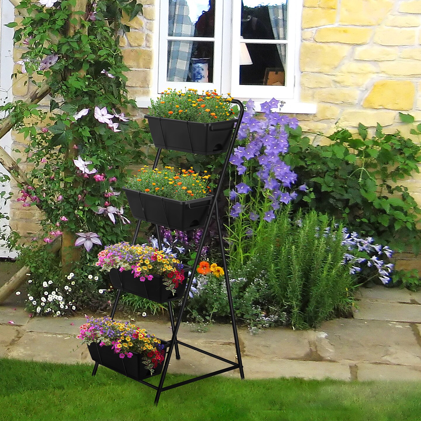 4 Tier Vertical Raised Garden Bed Planters for Outdoor Plants Herb Garden Planter with Drainage Holes Standing Garden Planters for Herbs Flowers Vegetables Plants